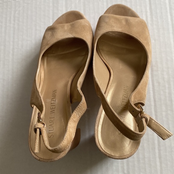 Stuart Weitzman Peep Toe Platform Slingback Heel Sz 8 M Suede Shoes - Picture 2 of 5